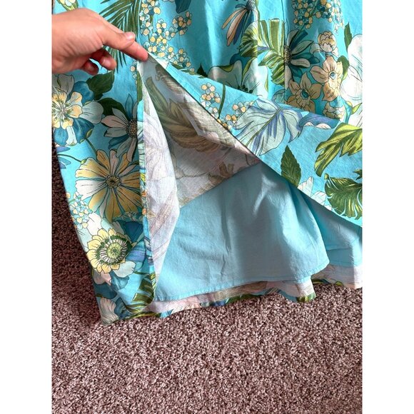 Talbots Linen Women's Sz 6 A-Line Midi Sundress Floral Blue - Picture 5 of 9